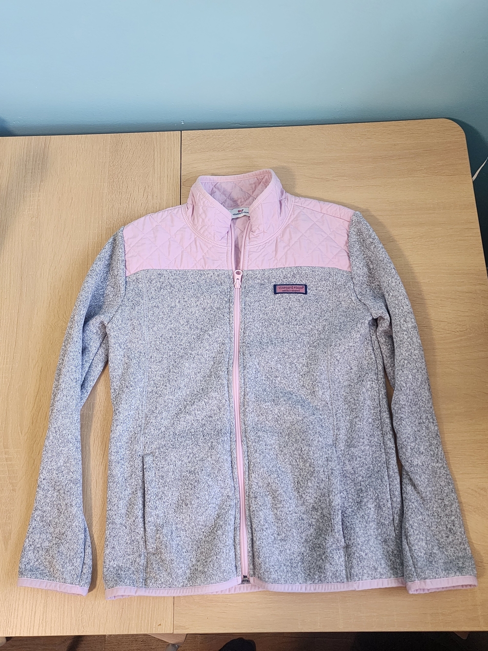Vineyard Vines Pink & Gray Quilted-Yoke Full-Zip Jacket